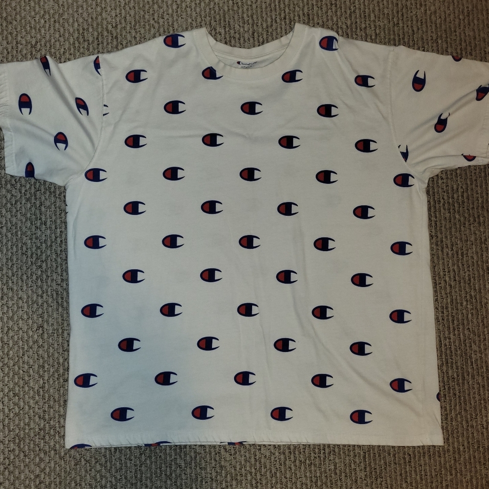 Mens Champion t-shirt size 3xl white w/blue&red logo